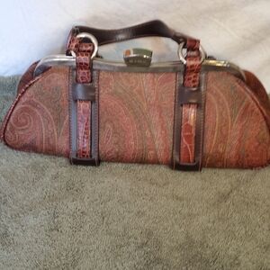ETRO- KISSLOCK Unusual Satchel In Paisley And Croc Embossed.
